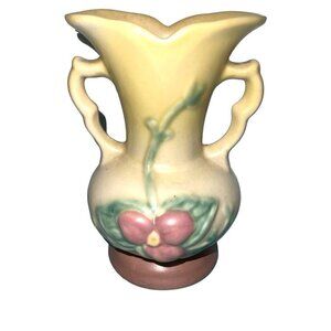 Hull Flower Vase Ceramic Vintage Two Handle Decorative Yellow Green Made In USA